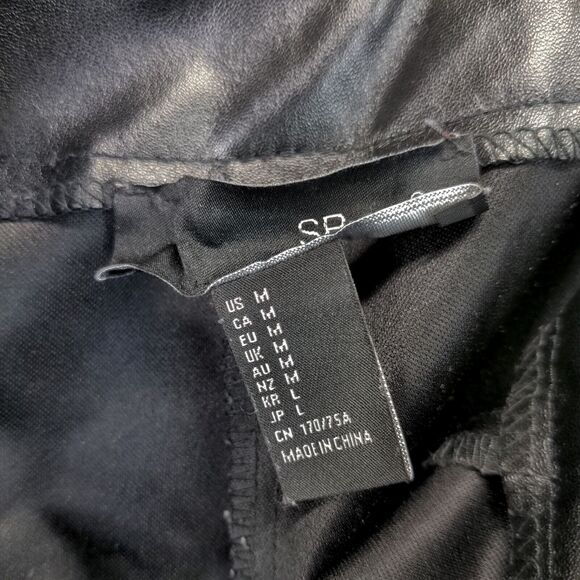 SBetro Womens Faux Leather Pants Black Medium Flat Front Slit Hem Side Zip - Picture 9 of 12